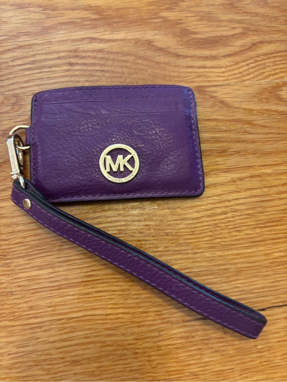 Michael Kors Purple Leather Wristlet Card Case with Gold MK Emblem